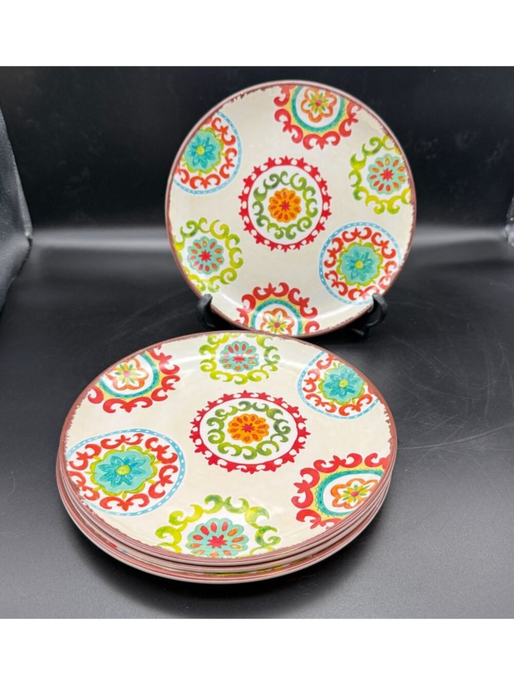 Laurie Gates Moroccan Boho Melamine Salad Plates Set 4 Floral Multicolor 8.75 In